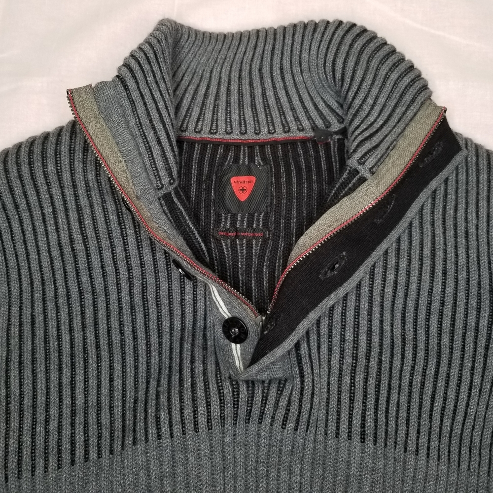 Strellson Ribbed Button/Zipper Neck Heavy Gray Sweater - XL - Picture 5 of 8